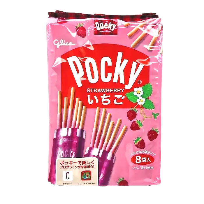Glico Pocky Strawberry Flavour Biscuit Sticks (8 Pack)